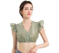 KOSMEEU Dirndl Bluse Damen Dirndlbluse Spitze Trachtenbluse Grün Dirndlblusen Schlicht Oktoberfest Spitzenbluse Trachten Bluse Bayrische Tracht V-Ausschnitt 36