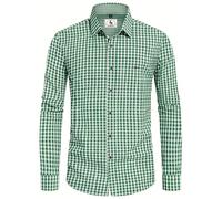 KOSMEEU Trachtenhemd Herren Oktoberfest Hemd Outfit Tracht Kariertes Hemd Grün Trachtenhemden Kurzarm Freizeithemd Langarm Karohemd Baumwolle L