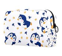Kosmetikkoffer Cartoon Blauer Pinguin Weicher Reißverschlussbeutel Reisekosmetik-Organizer Für Frauen Und Mädchen