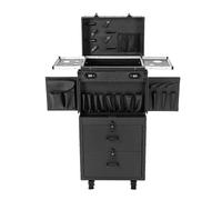Kosmetikkoffer Trolley,38x25,5x82cm,Make-up Koffer mit 4 Rollen (2 mit Bremse),abschließbar,Schminkkoffer Friseurkoffer aus PU,Holz und Metall mit Schubladen,für Salon,Reise und Home-Use