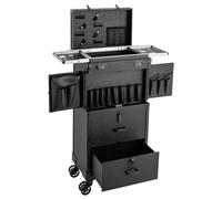 Kosmetikkoffer Trolley, 4-in-1 Schminkkoffer, Friseurkoffer für Visagisten, 38 x 25 x 82 cm, Trolley Beautycase, abschließbar, 360° Rollen, Kosmetik Trolley Koffer mit Haartrocknerhalterung (Stil C)