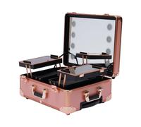 Kosmetikkoffer Trolley mit 4 Rollen & Beleuchtung & Spiegel Abdeckplatte und Leicht Zu Reinigende Ausziehbare AblagenhöHenverstellbar für Make Up Artist Friseur Kosmetiker Im Salon Tragbar Rosegold