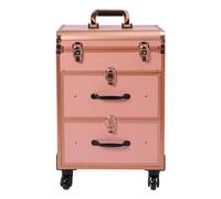 Kosmetikkoffer Trolley mit Schublade, Abschließbar Schminkkoffer Damen mit Rollen, Kosmetik Trolley, Schminkkoffer 2 Schubladen, Rollen 360° drehbar, für Reise Kosmetikerin Friseurerin (Gold)
