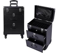 Kosmetikkoffer Trolley mit Schublade, Abschließbar Schminkkoffer Damen mit Rollen, Kosmetik Trolley, Schminkkoffer 2 Schubladen, Rollen 360° drehbar, für Reise Kosmetikerin Friseurerin (Schwarz)