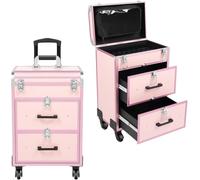 Kosmetikkoffer Trolley mit Schublade, Abschließbar Schminkkoffer Damen mit Rollen, Kosmetik Trolley, Schminkkoffer 2 Schubladen, Rollen 360° drehbar, für Reise Kosmetikerin Friseurerin (Rosa)