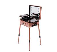 Kosmetikkoffer,Trolley Schminkkoffer,Kosmetik Make Up Organizer Koffer 3 in 1 Profi Groß Schminkkoffer Friseurkoffer Beauty Case abschließbar Alu Multikoffer,4 Rollen LED-Licht & Stützbein (Roségold)