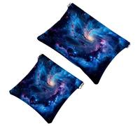 Kosmetiktasche, 2 Stück, blaue Weltraum-Galaxie, selbstschließende Schrapnell-Make-up-Tasche, kein Reißverschluss, kleine Make-up-Tasche für Mini-Reiseaufbewahrung, für Kosmetik, Kopfhörer,