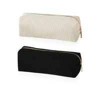 Kosmetiktasche aus geripptem Samt, 2-teilig, große Kapazität, tragbar, für Stifte und Toilette, Aufbewahrungstasche für Reisen (Weiß, Schwarz)