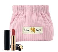 Kosmetiktasche aus geripptem Samt für Lippenstift, kleine weiche Aufbewahrungstasche mit elastischer Öffnung, tragbare Aufbewahrungstasche für Kosmetik, Make-up-Organizer, Pink, Se référer au