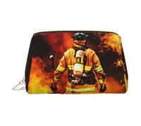 Kosmetiktasche aus Leder mit Feuerwehrmann-Motiv, mit Flammenmuster, Make-up-Tasche für Geldbörse mit Reißverschluss oben, stilvolle Kulturtasche, gold, Eine Größe