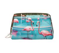 Kosmetiktasche aus Leder mit Flamingo- und Schwimmbad-Aufdruck, Make-up-Tasche für Geldbörse mit Reißverschluss oben, stilvolle Kulturtasche, gold, Eine Größe