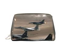 Kosmetiktasche aus Leder mit Jet-Fighter-Aufdruck, Make-up-Tasche für Geldbörse mit Reißverschluss oben, stilvolle Kulturtasche, gold, Eine Größe