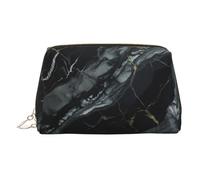 Kosmetiktasche aus Leder, mit Marmor-Aufdruck, Kosmetiktasche für Geldbörse, mit Reißverschluss oben, stilvolle Kulturtasche, Schwarz, gold, Eine Größe