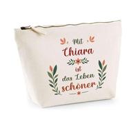 Kosmetiktasche Chiara Leben schöner - Schminktäschchen, Make-up, Kulturtasche aus Baumwolle - Geschenk Muttertag, Geburtstag, Schwester, Weihnachten, Patentante