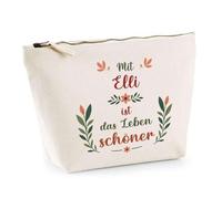 Kosmetiktasche Elli Leben schöner - Schminktäschchen, Make-up, Kulturtasche aus Baumwolle - Geschenk Muttertag, Geburtstag, Schwester, Weihnachten, Patentante