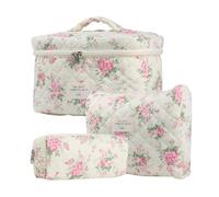 Kosmetiktasche Für Damen, 3 Stück Reise Kulturtasche Mit Blumenmuster, Toiletbag, Tragbare Kulturbeutel Oder Make Up Tasche Mit Griff, Praktischer Kulturbeutel, Make Up Organizer Für Mädchen - 25x16cm