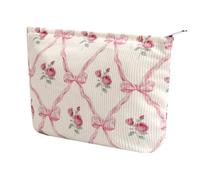 Kosmetiktasche für Damen - Cord-Kosmetiktasche, ästhetische Damenhandtaschen, Geldbörsen, lächelnde Punkte, Make-up-Organizer, Aufbewahrung, Make-up-Tasche, Mädchen-Etui, Blumen-Schleife, Kawaii süße