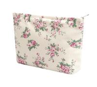 Kosmetiktasche für Damen - Cord-Kosmetiktasche, ästhetische Damenhandtaschen, Geldbörsen, lächelnde Punkte, Make-up-Organizer, Aufbewahrung, Make-up-Tasche, Mädchen-Etui, Taschen (Blumen, Rosa)