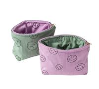 Kosmetiktasche für Damen - Cord-Kosmetiktasche, ästhetische Damenhandtaschen, Geldbörsen, lächelnde Punkte, Make-up-Organizer, Aufbewahrung, Make-up-Tasche, Mädchen-Etui, Doppelbett, Violett-Grün