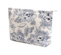 Kosmetiktasche für Damen - Cord-Kosmetiktasche, ästhetische Damenhandtaschen, Geldbörsen, lächelnde Punkte, Make-up-Organizer, Aufbewahrung, Make-up-Tasche, Mädchen-Tasche (Blumen, Marineblau)