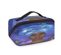 Kosmetiktasche für Damen, Motiv: afrikanische Frauen, Galaxie, Schmetterlinge, Reise-Make-up-Tasche für Damen, Herren, Mädchen, Jungen, Kulturbeutel, tragbar, Kosmetik, Toilettenartikel, Organizer