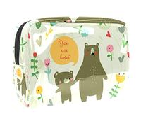 Kosmetiktasche für Damen, Motiv: niedliche Bären, Pilze, Vogel und Schmetterlinge, PVC, Make-up-Tasche, Reisen, wasserdicht, Kulturbeutel