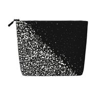 Kosmetiktasche für Damen, schwarz, weiß, glitzernd, wasserabweisend, Make-up-Tasche, aus künstlichem Hanf, große Kosmetiktasche