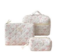 Kosmetiktasche Gestepptes Make-up-Taschen-Set mit Schleife und Blumenmuster, niedliche tragbare Kosmetik-Aufbewahrungstasche, Reise-Aufbewahrung for wichtige tägliche Toilettenartikel Kulturtaschen