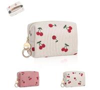 Kosmetiktasche Mini Klein Schminktasche Damen Make up Tasche Kleine Reise Zubehör Cord Kulturtasche mit Reißverschluss Kulturbetuel Organizer Freundin 11 * 5,5 * 8,5cm(Kirschen-Beige)