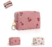 Kosmetiktasche Mini Klein Schminktasche Damen Make up Tasche Kleine Reise Zubehör Cord Kulturtasche mit Reißverschluss Kulturbetuel Organizer Freundin 11 * 5,5 * 8,5cm(Kirschen-Rosa)