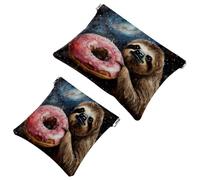 Kosmetiktasche mit Faultier-Motiv, selbstschließend, ohne Reißverschluss, kleine Make-up-Tasche für Kosmetik, Kopfhörer, Schmuck, 2 Stück, mehrfarbig, 7.1x5.8in/18x14.8cm;4.7x4.5in/12x11.5cm,