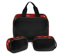 Kosmetiktasche mit Früchten, Erdbeere, für Damen und Herren, rote Früchte, durchscheinend, Kosmetiktasche, Kulturbeutel, Duschtasche, 3 Stück, Reise-Kulturartikel, Kosmetik-Organizer, farbe, XL,