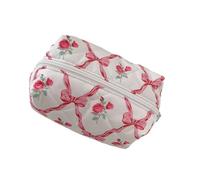 Kosmetiktasche mit großem Fassungsvermögen, Kosmetiktasche, Blumen-Kulturbeutel, gesteppt, Schleifen, für Damen, gestepptes Make-up, großes Fassungsvermögen, Kulturartikel für Damen und Mädchen, A03