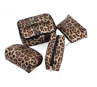 Kosmetiktasche mit Leopardenmuster, wasserdicht, tragbar, Reise-Kosmetiktasche, Aufbewahrung, multifunktionale Tasche mit Reißverschluss, Kulturbeutel, Damenhandtasche, 4 Stück, Braunes und schwarzes