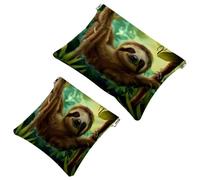 Kosmetiktasche mit niedlichem Tier-Faultier, selbstschließend, ohne Reißverschluss, kleine Make-up-Tasche für Mini-Reiseaufbewahrung, für Kosmetik, Kopfhörer, Schmuck-Organizer, 2 Stück, mehrfarbig,