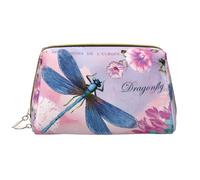 Kosmetiktasche mit Reißverschluss, tragbar, wasserdicht, mit rosa Blumen und blauen Libellen, weiß, one size