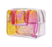 Kosmetiktasche mit Sternen, transparent, groß, mit Reißverschluss, Kunststoff, Schwimmen, Strand, Kulturbeutel, Aufbewahrungstasche, tragbar, Reiseutensilien, Organizer für den Alltag, rose, 30 x 13 x