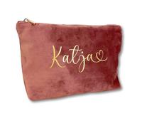 Kosmetiktasche personalisiert mit Namen aus Samt | Edle Tasche mit Reißverschluss | Geschenkidee für Frauen, Freundin oder Mama | 4 Farben & 2 Größen - handveredelt in Deutschland (Altrosa, Groß)
