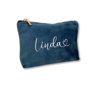 Kosmetiktasche personalisiert mit Namen aus Samt | Edle Tasche mit Reißverschluss | Geschenkidee für Frauen, Freundin oder Mama | 4 Farben & 2 Größen - handveredelt in Deutschland (Blau, Klein)