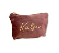 Kosmetiktasche personalisiert mit Namen aus Samt | Edle Tasche mit Reißverschluss | Geschenkidee für Frauen, Freundin oder Mama | 4 Farben & 2 Größen - handveredelt in Deutschland (Altrosa, Klein)