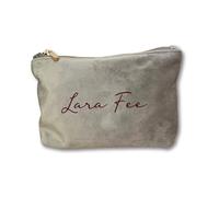 Kosmetiktasche personalisiert mit Namen aus Samt | Edle Tasche mit Reißverschluss | Geschenkidee für Frauen, Freundin oder Mama | 4 Farben & 2 Größen - handveredelt in Deutschland (Grau, Klein)