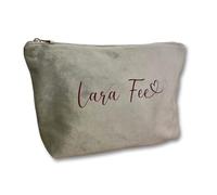Kosmetiktasche personalisiert mit Namen aus Samt | Edle Tasche mit Reißverschluss | Geschenkidee für Frauen, Freundin oder Mama | 4 Farben & 2 Größen - handveredelt in Deutschland (Grau, Groß)