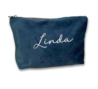 Kosmetiktasche personalisiert mit Namen aus Samt | Edle Tasche mit Reißverschluss | Geschenkidee für Frauen, Freundin oder Mama | 4 Farben & 2 Größen - handveredelt in Deutschland (Blau, Groß)