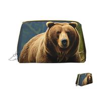 Kosmetiktasche, Reise-Make-up-Tasche, wasserdicht, tragbar, weit offen, Cartoon-Dinosaurier-Bilder, Make-up-Organizer, große Kapazität, Reißverschluss-Tasche, Kulturbeutel für Damen, Brown Bear,