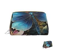 Kosmetiktasche, Reise-Make-up-Tasche, wasserdicht, tragbar, weit offen, Wolfsaugen, Make-up-Organizer, große Kapazität, Reißverschluss-Tasche, Kulturbeutel für Damen, Seerose und Libelle,
