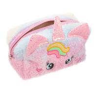 Kosmetiktasche Rosa Einhorn Niedliche Plüsch für Mädchen und Frauen | Reise Kulturbeutel, Schminktasche für Teenager, Handtaschenformat, Weiche Aufbewahrung für Toiletten und Kosmetik