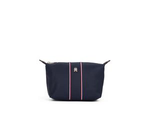 Kosmetiktasche TOMMY HILFIGER "TH ICON WASHBAG NYLON CORP", Gr. B/H/T: 29cm x 14,5cm x 13,5cm, blau (dunkelblau), Leder, Textil, Taschen Kosmetiktasche, Reise, Unisex Kulturbeutel mit Kontrastbesätzen
