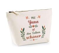 Kosmetiktasche Yuna Leben schöner - Schminktäschchen, Make-up, Kulturtasche aus Baumwolle - Geschenk Muttertag, Geburtstag, Schwester, Weihnachten, Patentante