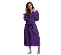 kosopse Bademantel Damen Frottee Mit Kapuze - Bademantel Damen Flauschig Lang - Schlafanzüge Für Winter Kapuzenbademantel Waffelpique Morgenmantel Baumwolle Hausmantel Lang Warm (Purple-3, XXXXL)