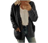 kosopse Fleece Jacke Damen Oversize - Flauschige Jacke Damen Ohne Kapuze - Strickjacke Elegant Warm Fleecejacke Warm Gefüttert Übergangsjacke Große Größen Wintermantel Warm Elegant